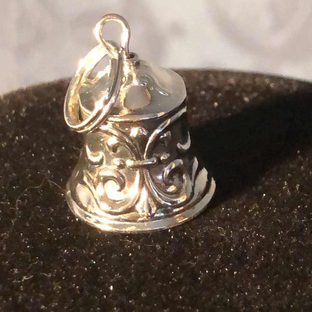 Tiny Silver Bell Charm With Fancy Scroll Work 3/4… - image 7